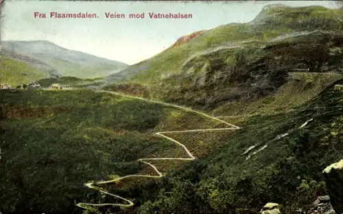 Ak Aurland Vestland Norwegen, Flåmsdalen, Talblick, Veien mod Vatnehalsen