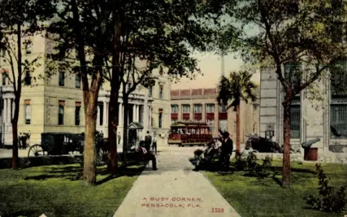 Ak Pensacola Florida USA, Straßenansicht, Passanten, Tram