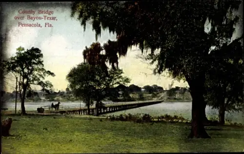 Ak Pensacola Florida USA, County Bridge over Bayou-Texar, Brücke über Fluss verlaufend