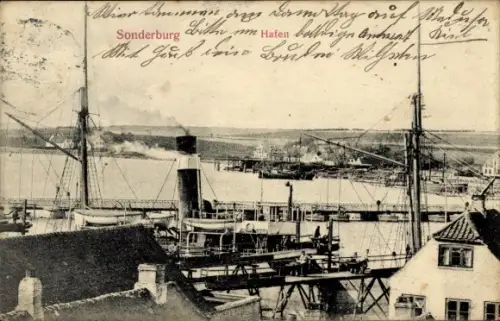 Ak Sønderborg Sonderburg Dänemark,  Hafen, Dampfschiff, Kai