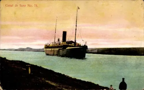 Ak Suez Ägypten, Canal de Suez No. 74, Suezkanal, Dampfschiff