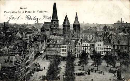 Ak Gand Gent Ostflandern, Gand, Panorama de la Place de Vendredi (Gent Freitagsmarkt), Marktplatz