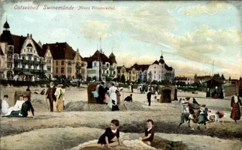 Ak Świnoujście Swinemünde Pommern, Ostseebad  Neues Villenviertel, Strand