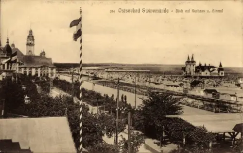 Ak Świnoujście Swinemünde Pommern, Blick auf Kurhaus und Strand