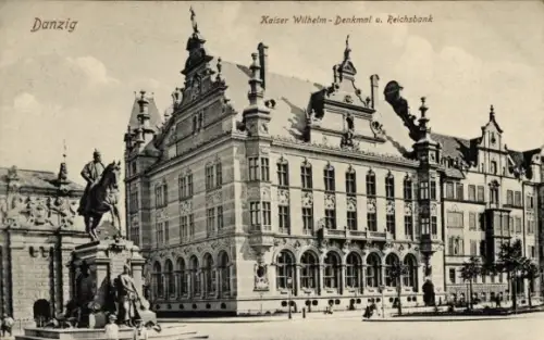 Ak Gdańsk Danzig, Wilhelm-Denkmal und Reichsbank