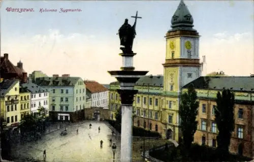 Ak Mariensztat Warszawa Warschau Polen, Warszawa, Kolumna Zygmunta, Schlossplatz, Königsschloss
