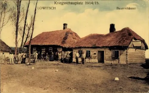 Ak Lowicz Lowitsch Polen, Kriegsschauplatz 1914-15, Bauernhäuser