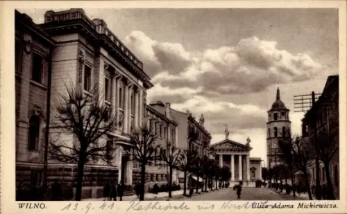 Ak Vilnius Wilna Wilno Litauen, Wilno, Kathedrale mit Glockenturm, Ulica Adama Mickiewicza