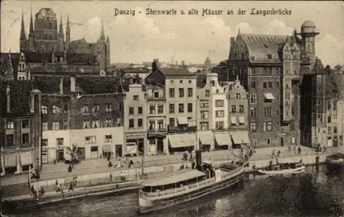 Ak Gdańsk Danzig, Sternwarte und alte Häuser an der Langenbrücke