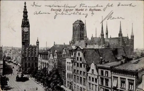 Ak Gdańsk Danzig, Langer Markt und Rathaus