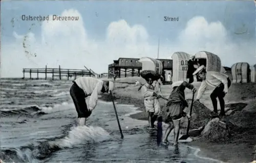 Ak Dziwnów Ostseebad Dievenow Pommern,  Strand, Seebrücke, Strandkörbe