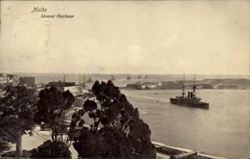 Ak Malta, Grand Harbour, Hafen, Dampfer