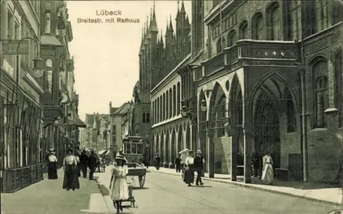 Ak Hansestadt Lübeck,  Breite Str., Rathaus
