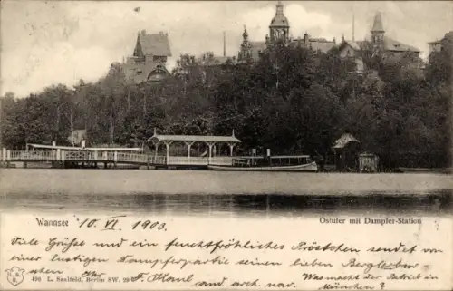 Ak Berlin Zehlendorf Wannsee, Ostufer mit Dampferstation