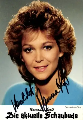 Autogrammkarte Moderatorin Ramona Leiß, Portrait, Autogramm, Die aktuelle Schaubude