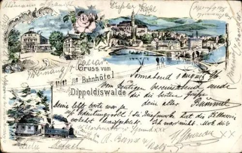 Litho Dippoldiswalde im Erzgebirge, Bahnhotel, Stadt