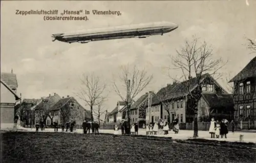 Ak Vienenburg Goslar am Harz, Zeppelin Luftschiff Hansa, Goslarerstraße