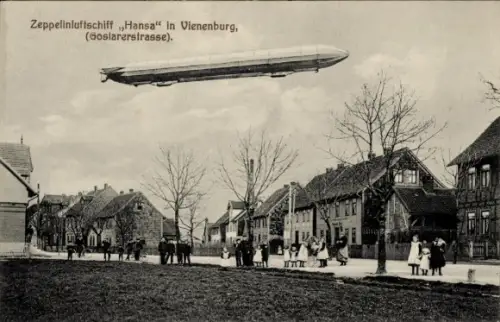 Ak Vienenburg Goslar am Harz, Zeppelin Luftschiff Hansa, Goslarerstraße