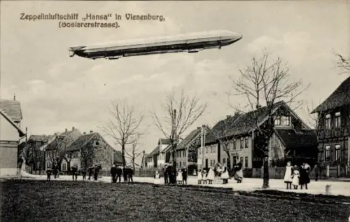 Ak Vienenburg Goslar am Harz, Zeppelin Luftschiff Hansa, Goslarerstraße