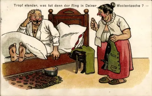 Künstler Ak Tropf elender, was tut denn der Ring in Deiner Westentasche, Szene einer Ehe, Humor