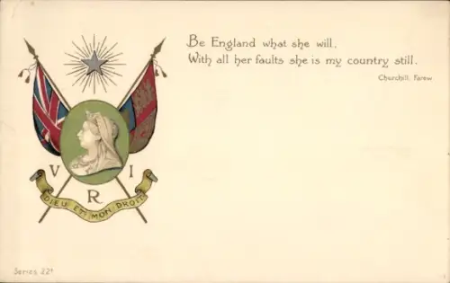 Wappen Ak England, Portrait der Königin Victoria, Zitat Churchill