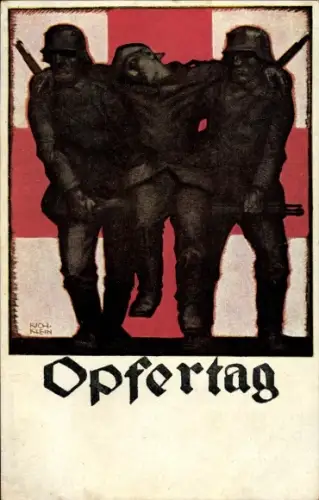Künstler Ak Klein, Rich., Opfertag 1917, Bayer. Landeskomitee vom Roten Kreuz, verwundeter Soldat
