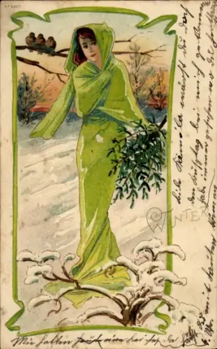 Ak Allegorie, Winter, Junge Frau, Schnee