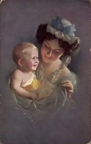 Künstler Ak Junge Frau mit Kind, Portrait, Novitas 20888