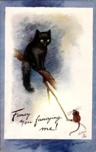 Künstler Ak Simpson, B., Schwarze Katze, Maus