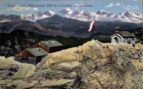 Ak Hallstatt in Oberösterreich, Simonyhütte und Kapelle am Dachstein