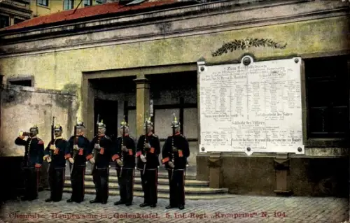 Ak Chemnitz in Sachsen, Hauptwache mit Gedenktafel, 5. Infanterie-Regiment Kronprinz 104