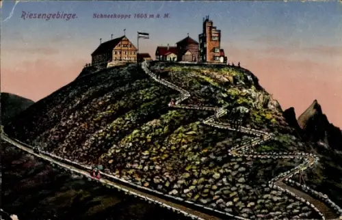 Ak Schneekoppe Riesengebirge Schlesien, Schneekoppenhäuser