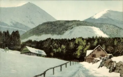 Künstler Ak Iwan, Friedrich, Wilcza Poręba Wolfshau Krummhübel Riesengebirge Schlesien, Winter