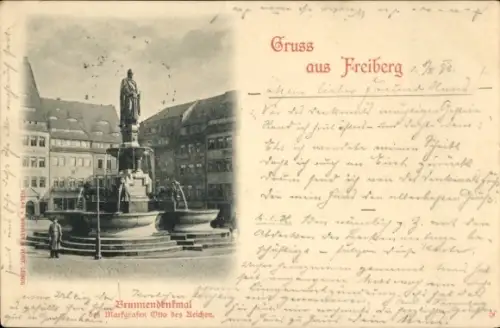 Ak Freiberg in Sachsen, Brunnendenkmal des Markgrafen Otto des Reichen