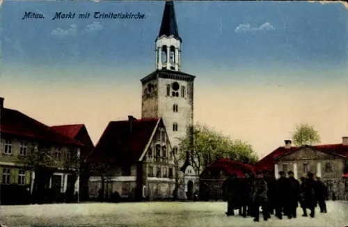 Ak Jelgava Mitau Lettland,  Markt, Trinitatiskirche