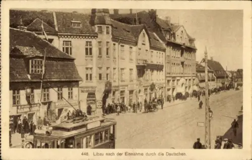 Ak Liepaja Libau Lettland, Stadt nach der Einnahme durch die Deutschen, Tram