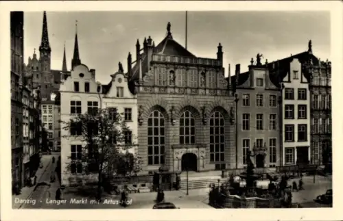 Ak Gdańsk Danzig, Langer Markt mit Artus Hof