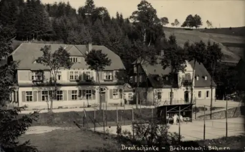 Ak Potůčky Breitenbach Region Karlsbad, Dreckschänke, Gasthaus, Tennisplatz