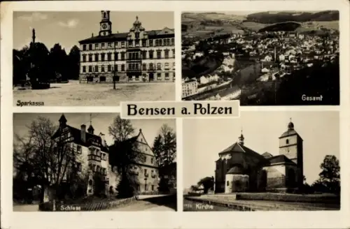 Ak Benešov nad Ploučnicí Bensen Beneschau Region Aussig, Sparkassa, Gesamt,  Schloss, Kirche