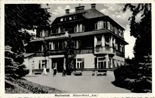 Ak Mariánské Lázně Marienbad Region Karlsbad,  Höhen-Hotel "Alm"