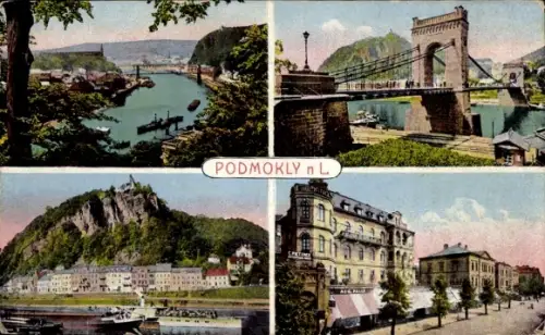 Ak Podmokly Bodenbach Děčín Tetschen an der Elbe Region Aussig, PODMOKLY n L, Elbe, Hängebrücke, 