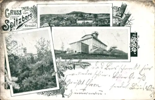 Ak Spitzberg Warnsdorf Varnsdorf, Spitzberg, Warnsdorf, Ortsansicht, Aussichtsturm, Bergbaude