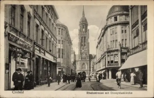 Ak Krefeld am Niederrhein, Rheinstraße, Dionysiuskirche