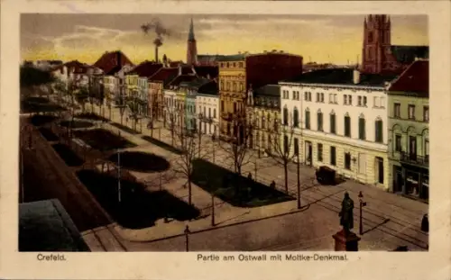 Ak Krefeld, am Ostwall mit Moltke Denkmal