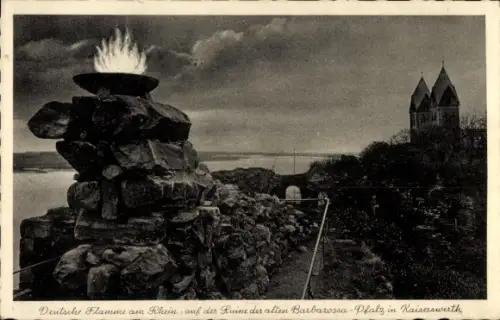 Ak Kaiserswerth Düsseldorf am Rhein, Deutsche Flamme am Rhein, Ruine der alten Barbarossa-Pfalz, 