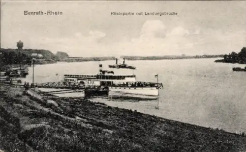 Ak Benrath Düsseldorf am Rhein, Benrath-Rhein, Rheinpartie mit Landungsbrücke