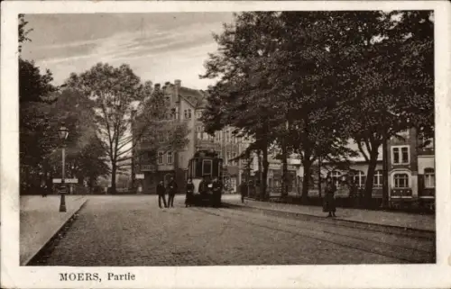 Ak Moers am Niederrhein, Fünderich, MOERS, Partie, Straßenbahn