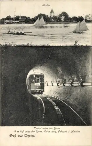 Ak Berlin Treptow, Tunnel unter der Spree, Straulau