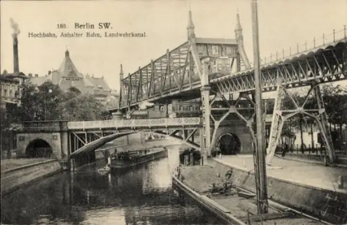 Ak Berlin Kreuzberg, Hochbahn, Anhalter Bahn, Landwehrkanal