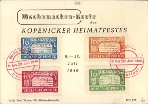 Ak Werbemarken Karte Köpenicker Heimatfest 1946
